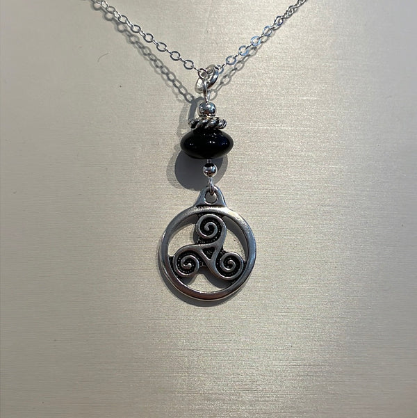Celtic Triskele with Black Onyx Pendant