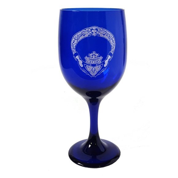 Irish Claddagh Engraved Cobalt Blue Wine Glass - The Celtic Gift Store - Drinkware