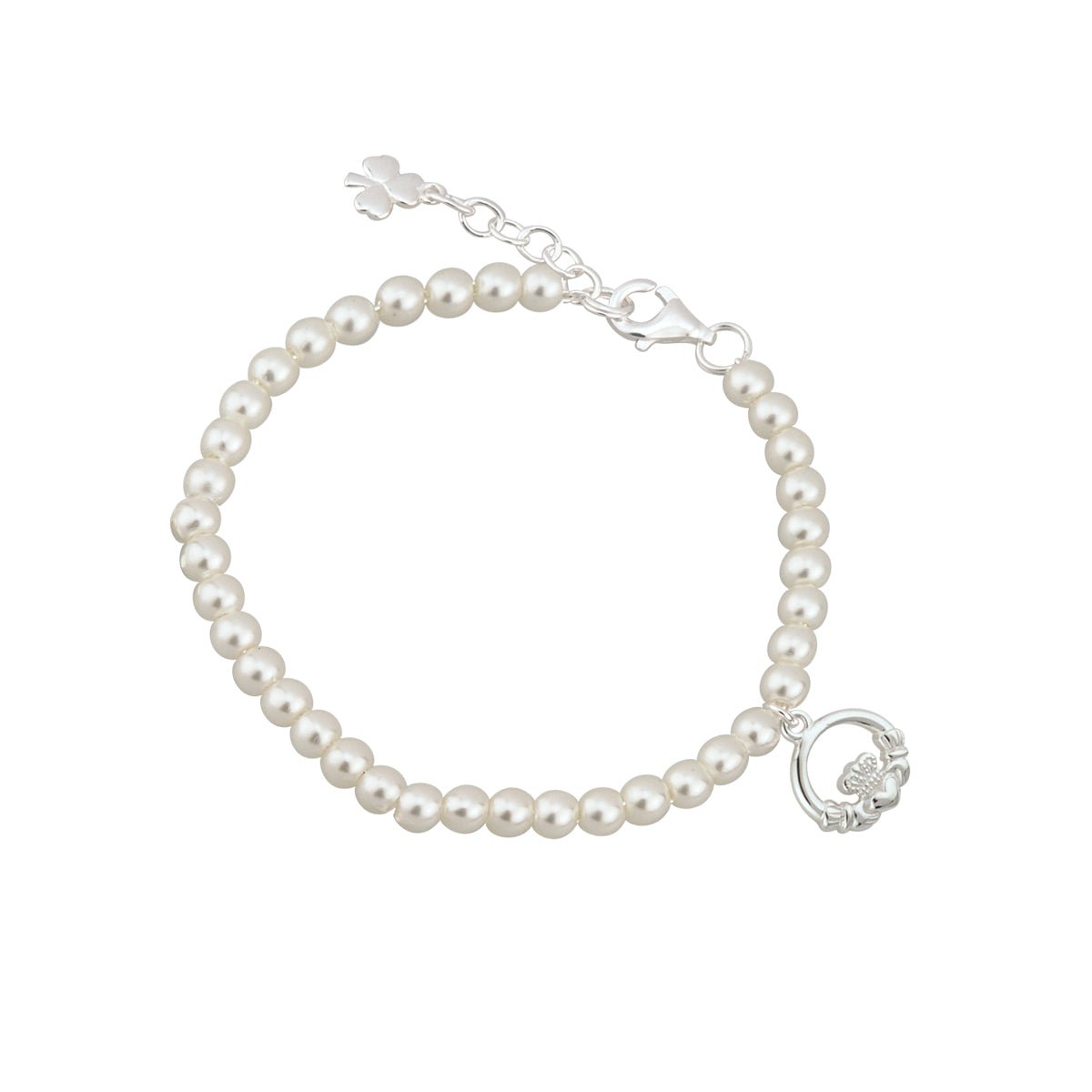 Kid's Rhodium Plated Pearl Claddagh Bracelet - The Celtic Gift Store - bracelets