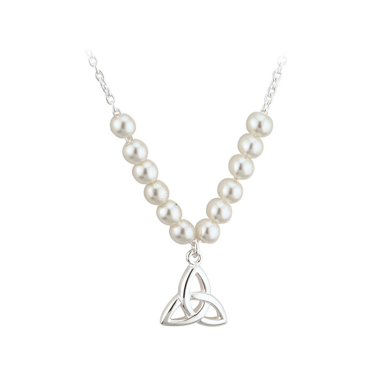 Kid's Rhodium Plated Pearl Trinity Knot Necklet - The Celtic Gift Store - Necklaces