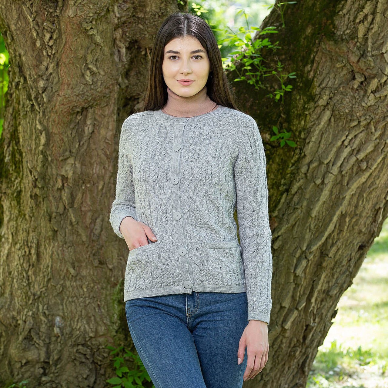 Ladies Button Cardigan Grey - The Celtic Gift Store - 