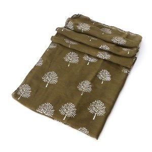Light Summer Scarf with Silver Tree of Life Pattern Olive Green - The Celtic Gift Store - Neckware