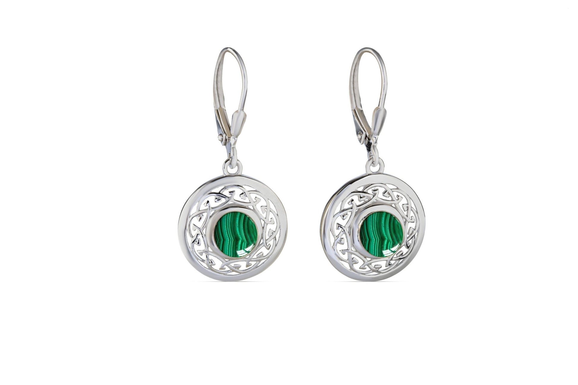 Malachite and Sterling Silver Celtic Knot Drop Earrings - The Celtic Gift Store - Earrings