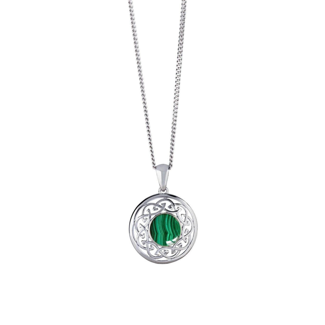 Malachite and Sterling Silver Celtic Knot Necklace - The Celtic Gift Store - Necklaces