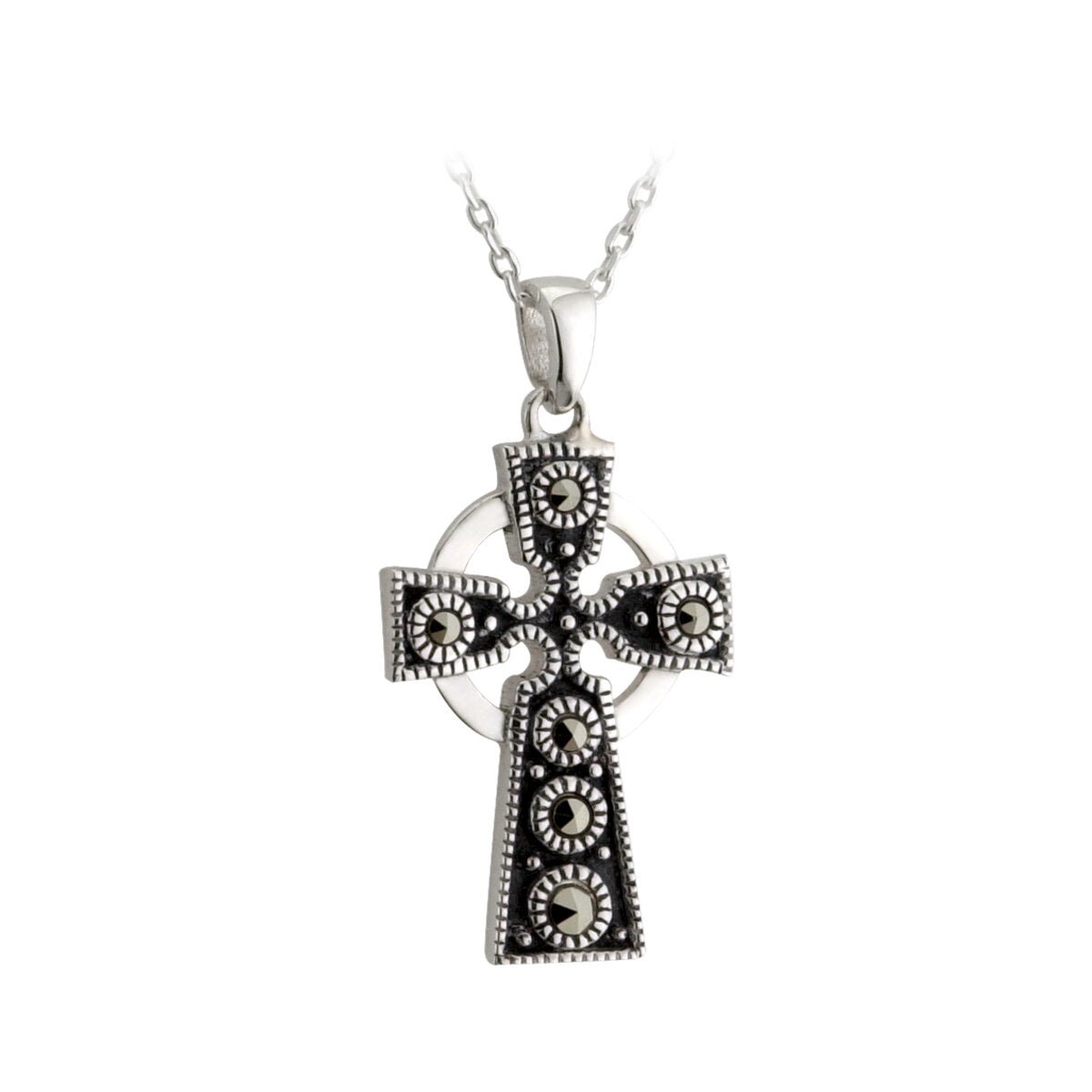 Marcasite and Sterling Silver Celtic Cross Necklace - The Celtic Gift Store - Necklaces