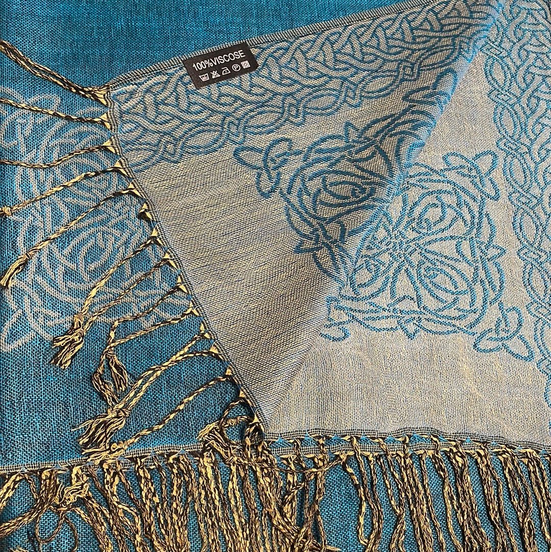 Mary Celtic Knot Reversible Scarf - Aqua/Light Blue - The Celtic Gift Store - Scarves & Shawls