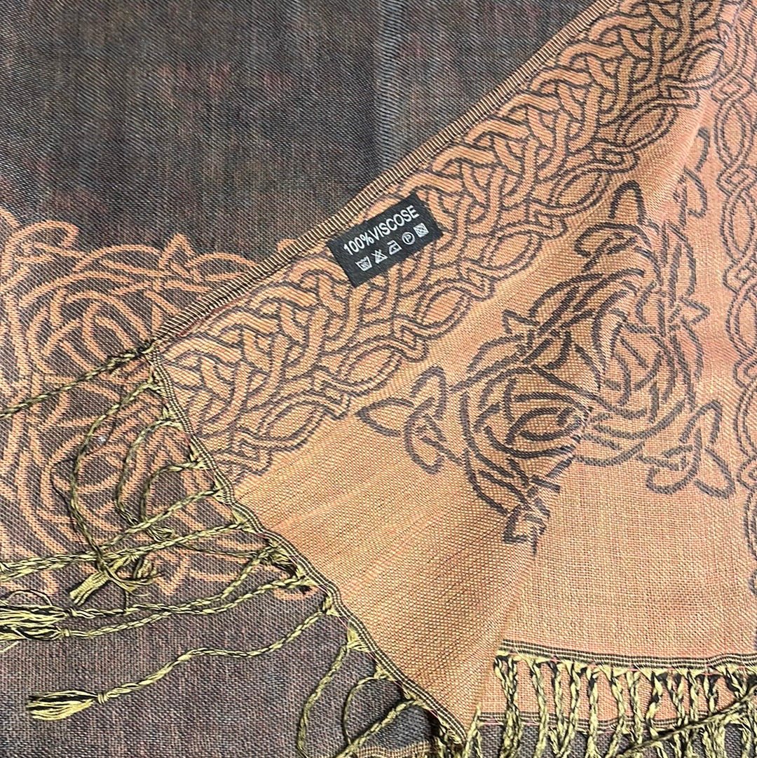 Mary Celtic Knot Reversible Scarf - Charcoal/Salmon - The Celtic Gift Store - Scarves & Shawls