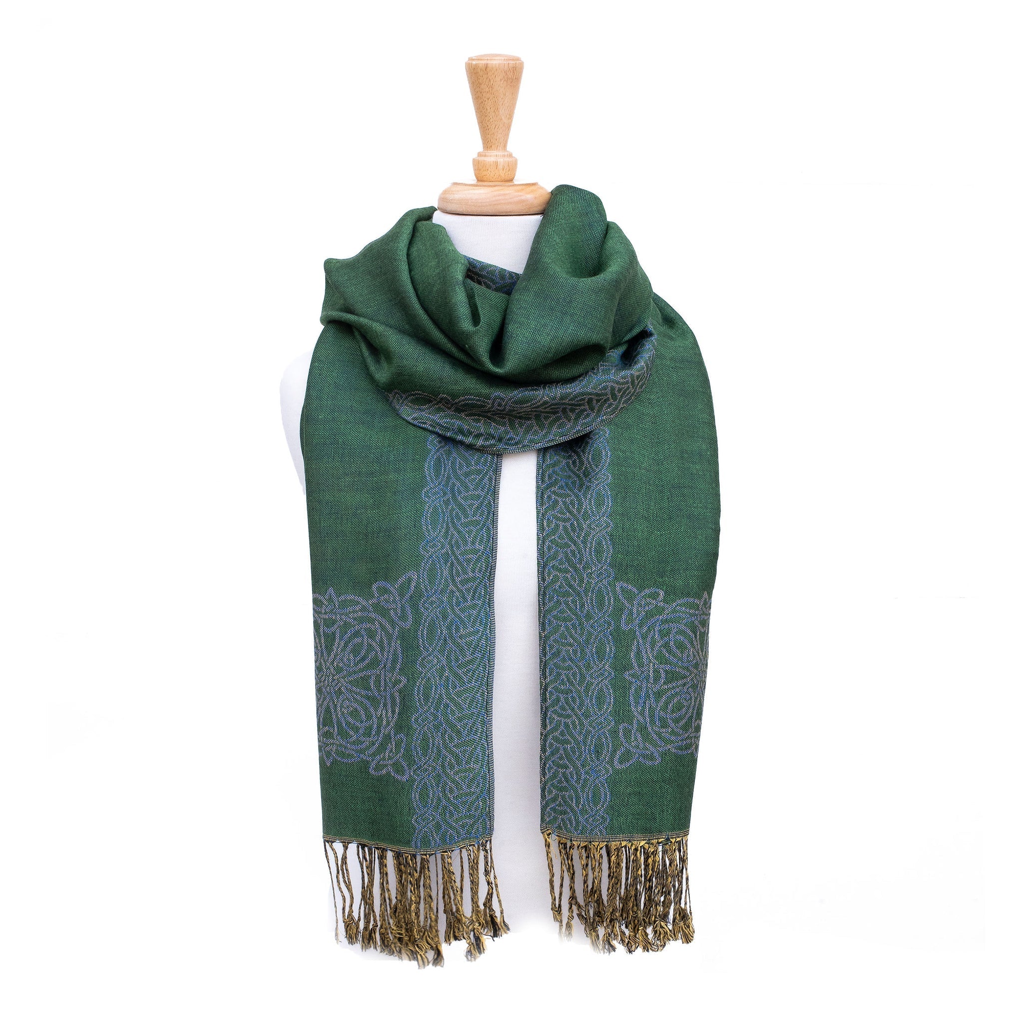 Mary Celtic Knot Reversible Scarf - Green/Blue - The Celtic Gift Store - Scarves & Shawls