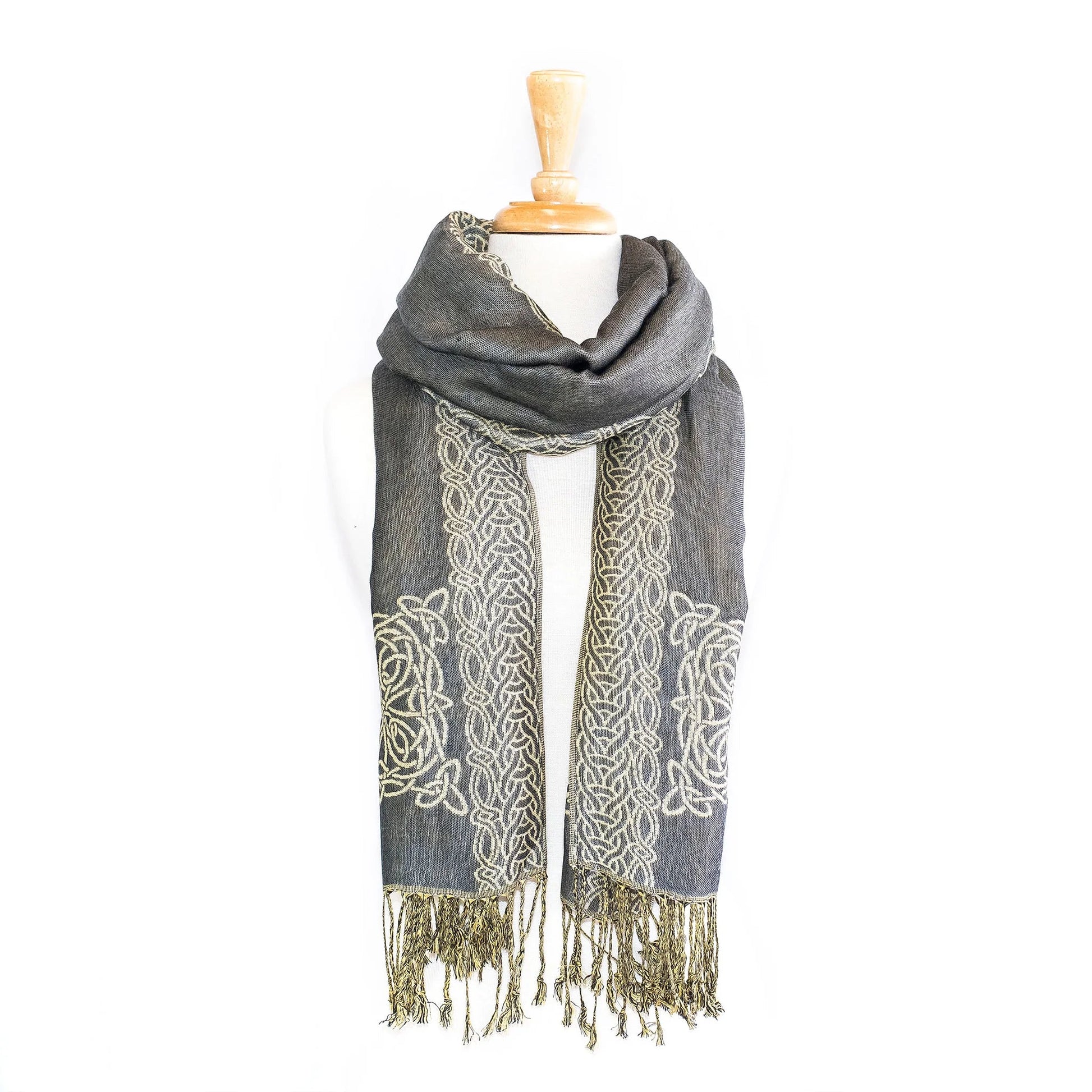 Mary Celtic Knot Reversible Scarf - Grey/Cream - The Celtic Gift Store - Scarves & Shawls