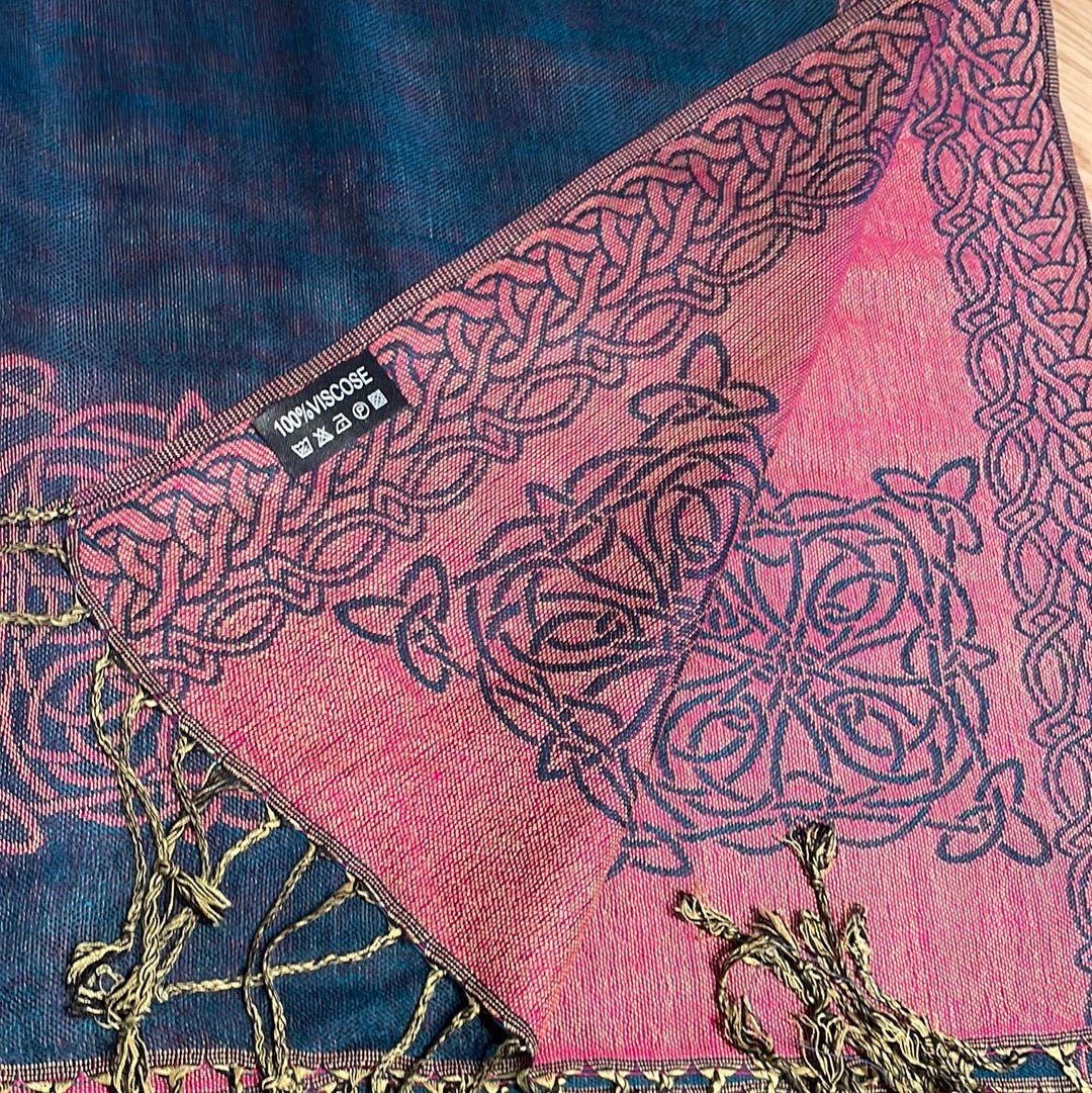 Mary Celtic Knot Reversible Scarf - Teal/Pink - The Celtic Gift Store - Scarves & Shawls