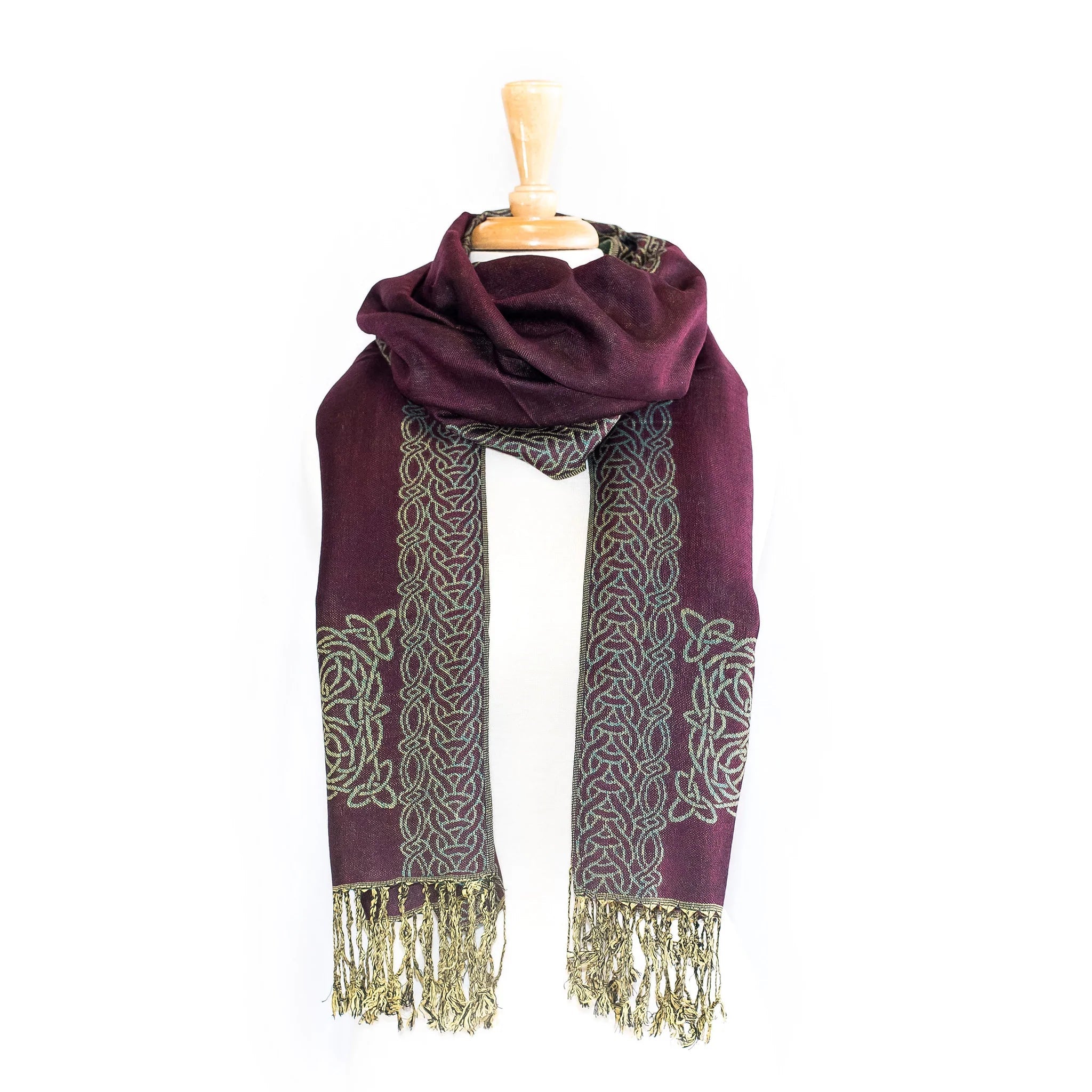 Mary Celtic Knot Reversible Scarf - Wine/Teal - The Celtic Gift Store - Scarves & Shawls
