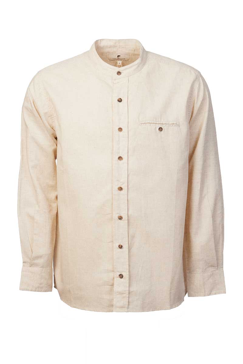 Men's Irish Collarless Linen Grandad Shirt - Natural Beige - The Celtic Gift Store - Clothing