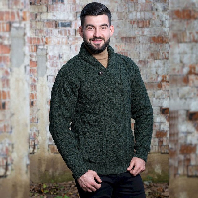 Men's Marino Wool Shawl Collar Single Button Sweater - The Celtic Gift Store - 
