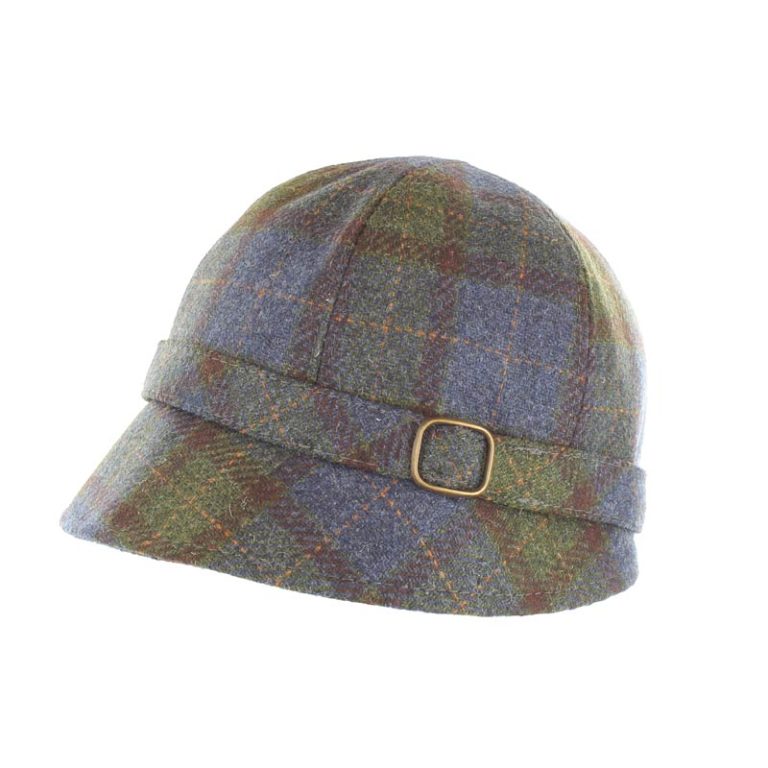 Mucros Weavers Blue and Olive Green Check Tweed Flapper Cap 67 - The Celtic Gift Store - Hats
