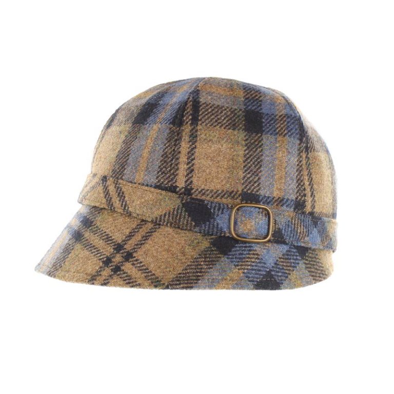 Mucros Weavers Tan and Blue Tartan Tweed Flapper Cap 821 - The Celtic Gift Store - Hats