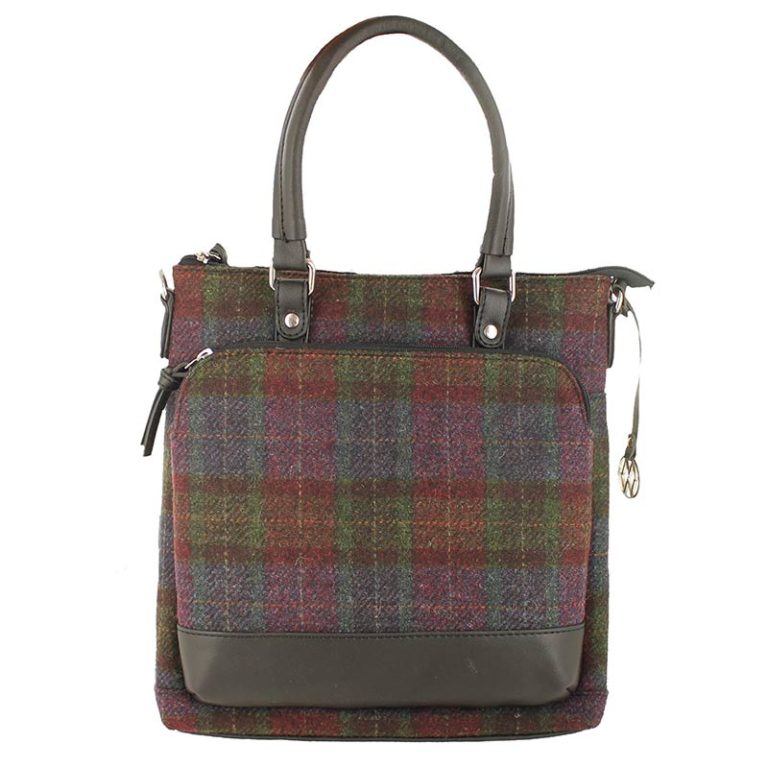 Mucros Weavers Tweed Tote Bag - Plum and Green Check - The Celtic Gift Store - Handbags