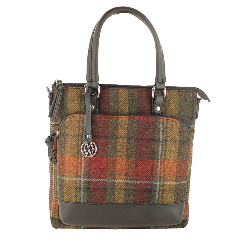 Mucros Weavers Tweed Tote Bag - Rust and Grey Tartan - The Celtic Gift Store - Handbags