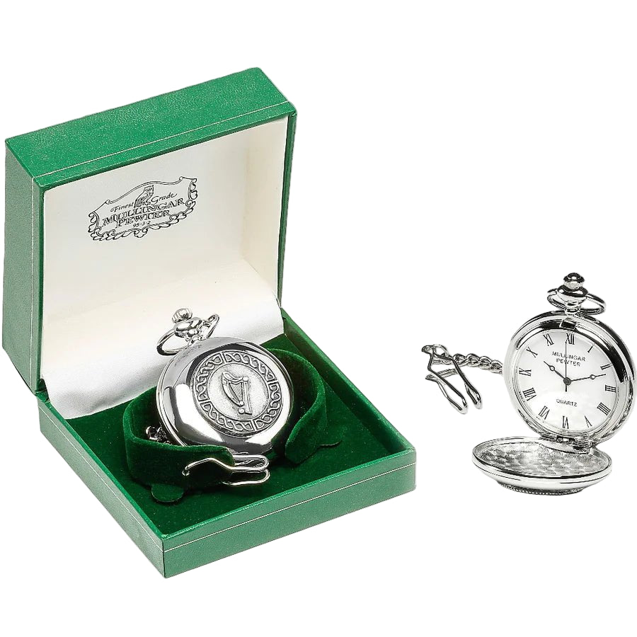 Mullingar Pewter Celtic Harp Pocket Watch - The Celtic Gift Store - Apparel & Accessories