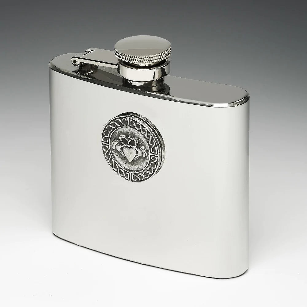 Mullingar Pewter Claddagh Celtic Knot Hip Flask - The Celtic Gift Store - Drinkware