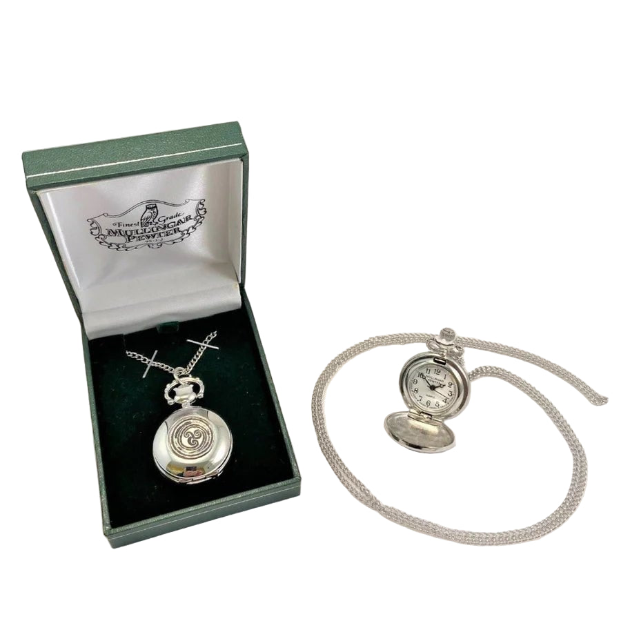 Mullingar Pewter Triskele Spiral Pocket Watch Necklace - The Celtic Gift Store - Necklaces