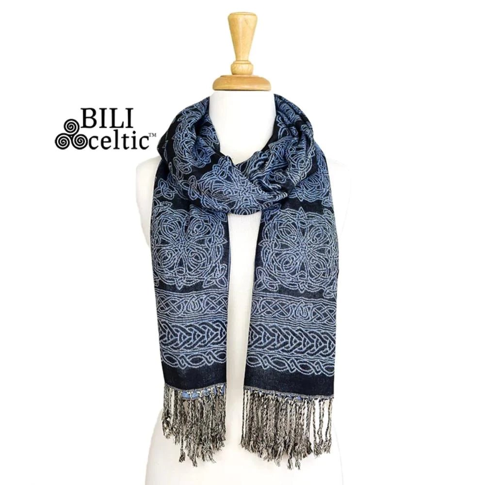 Noreen Celtic Knot Scarf - Black/Light Blue - The Celtic Gift Store - Scarves & Shawls