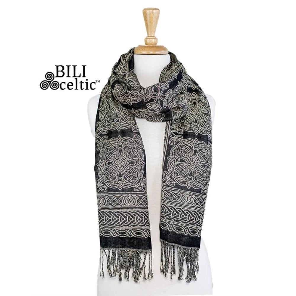 Noreen Celtic Knot Scarf - Black/Tan - The Celtic Gift Store - Scarves & Shawls