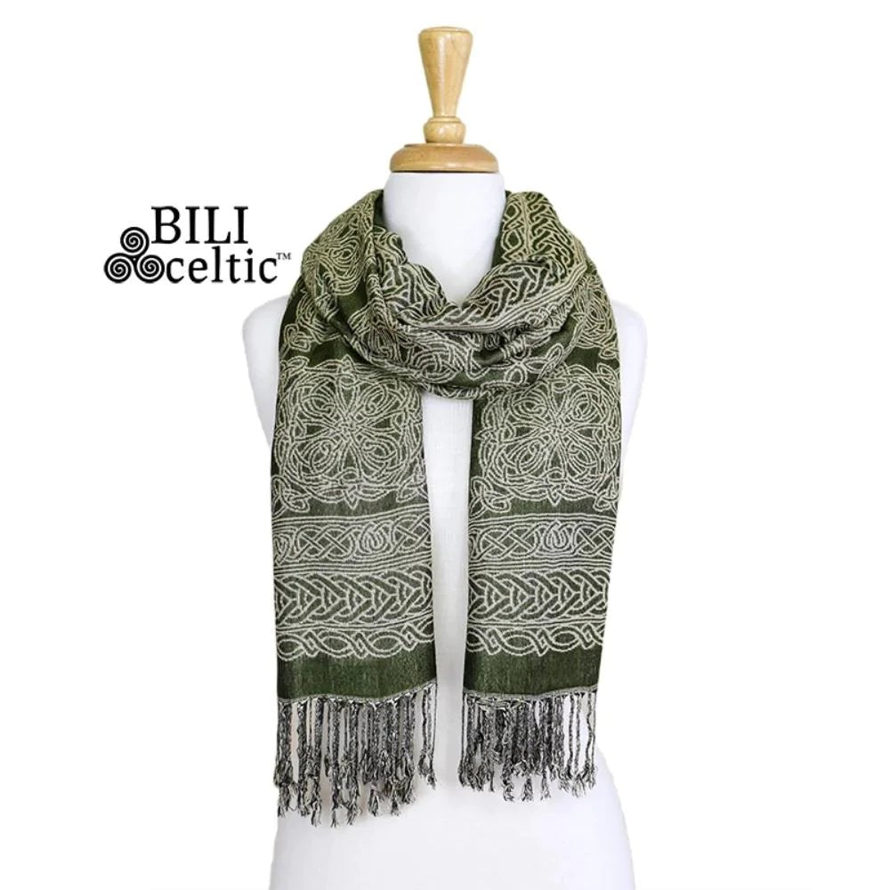 Noreen Celtic Knot Scarf - Dark Green - The Celtic Gift Store - Scarves & Shawls