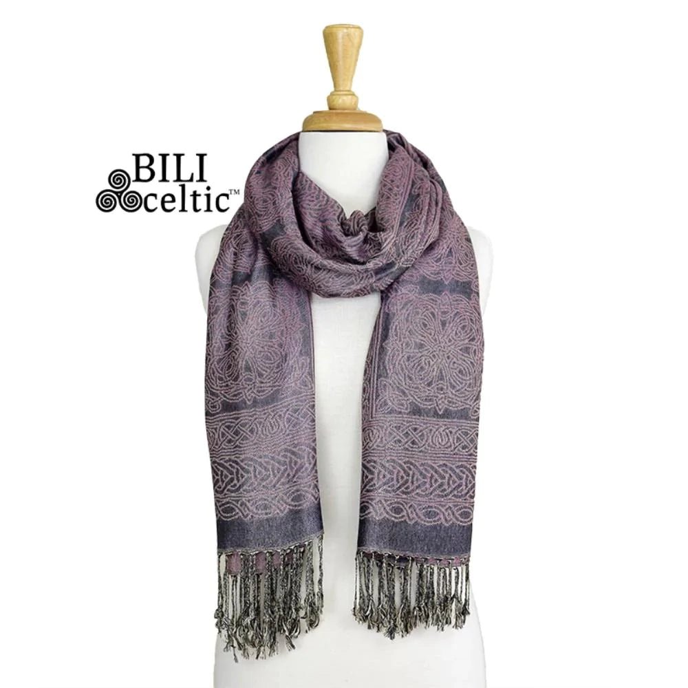 Noreen Celtic Knot Scarf - Grey/Pink - The Celtic Gift Store - Scarves & Shawls