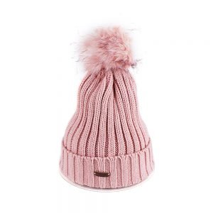 Ribbed Hat with Large Fur Pom Pom Pink - The Celtic Gift Store - Hats