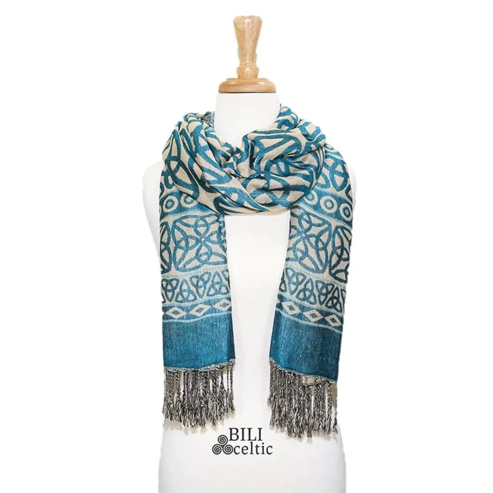 Rita Trinity Knot Scarf - Aqua - The Celtic Gift Store - Scarves & Shawls