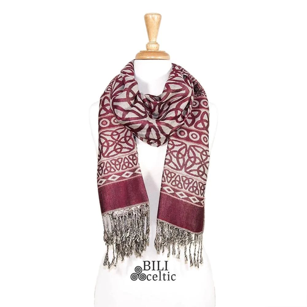 Rita Trinity Knot Scarf - Burgundy/Light Grey - The Celtic Gift Store - Scarves & Shawls