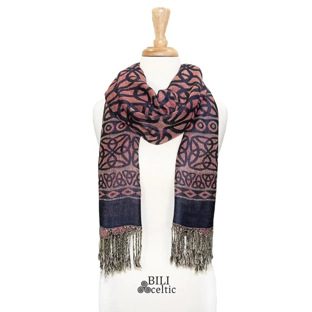 Rita Trinity Knot Scarf - Navy/Rose - The Celtic Gift Store - Scarves & Shawls