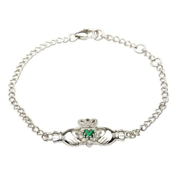 Silver Claddagh stone set bracelet
