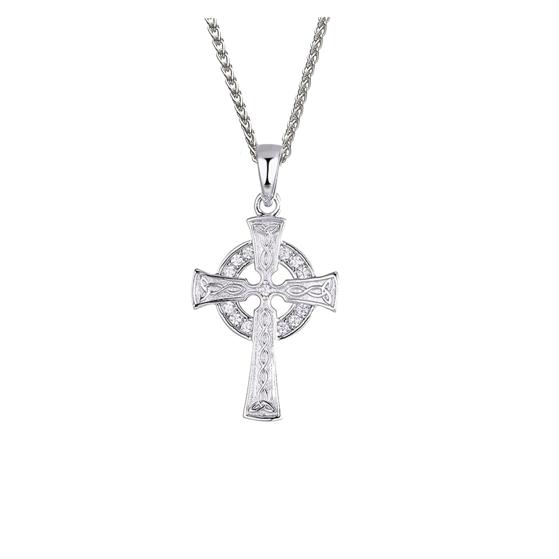 Silver Celtic Cross Necklace with CZ - Small - The Celtic Gift Store - Necklaces