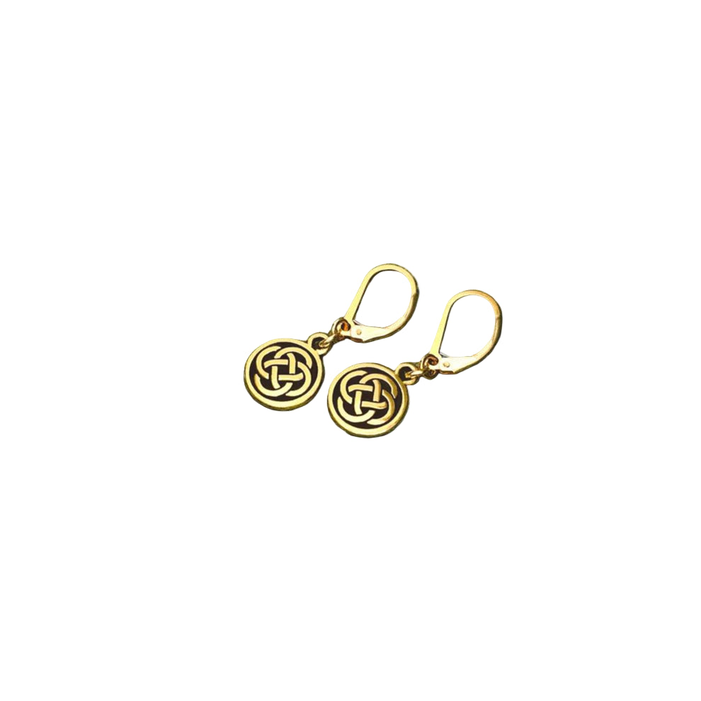 Small Irish Gold Dara Knot Lever Back Earrings - The Celtic Gift Store - 