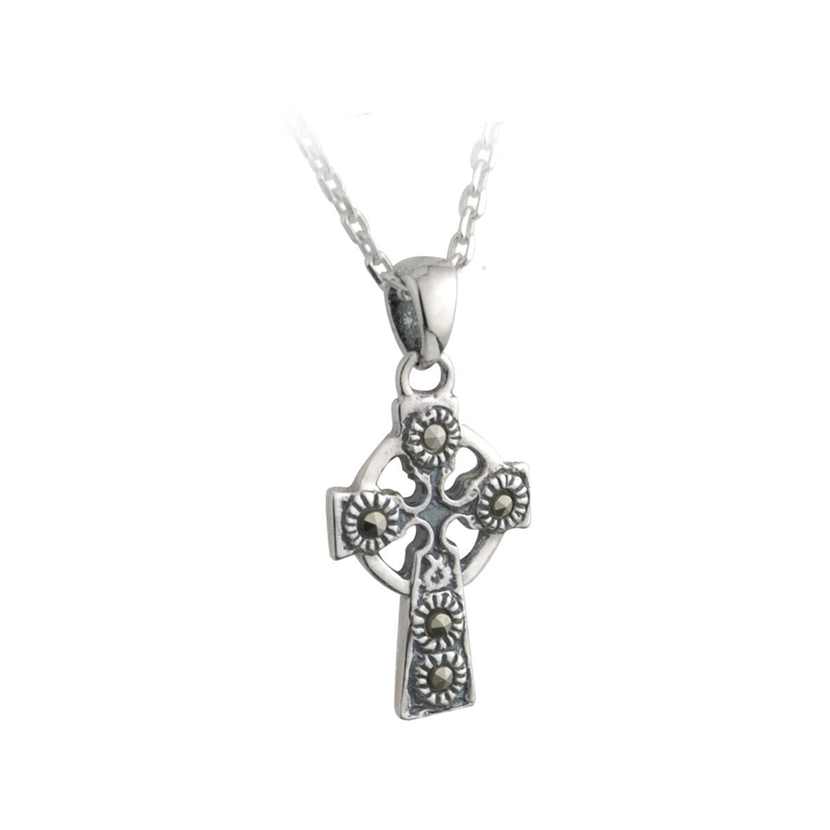 Small Marcasite and Sterling Silver Celtic Cross Necklace - The Celtic Gift Store - Necklaces