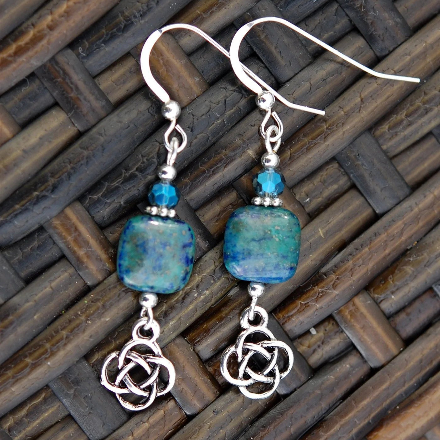 Square Azurite with Celtic Knot Earring - The Celtic Gift Store - Earrings
