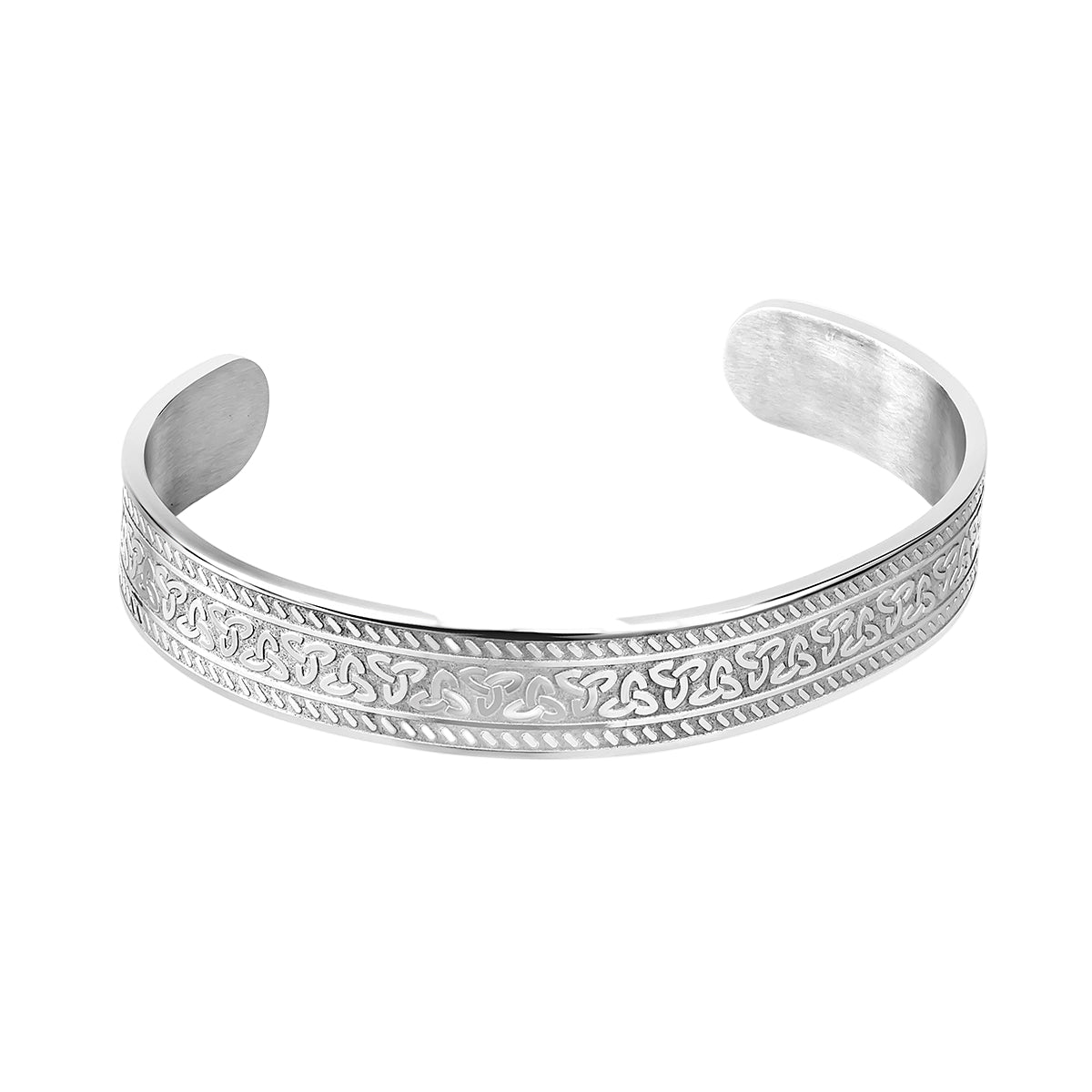 Stainless Steel Engraved Trinity Knot Celtic Cuff Bangle - The Celtic Gift Store - bracelets