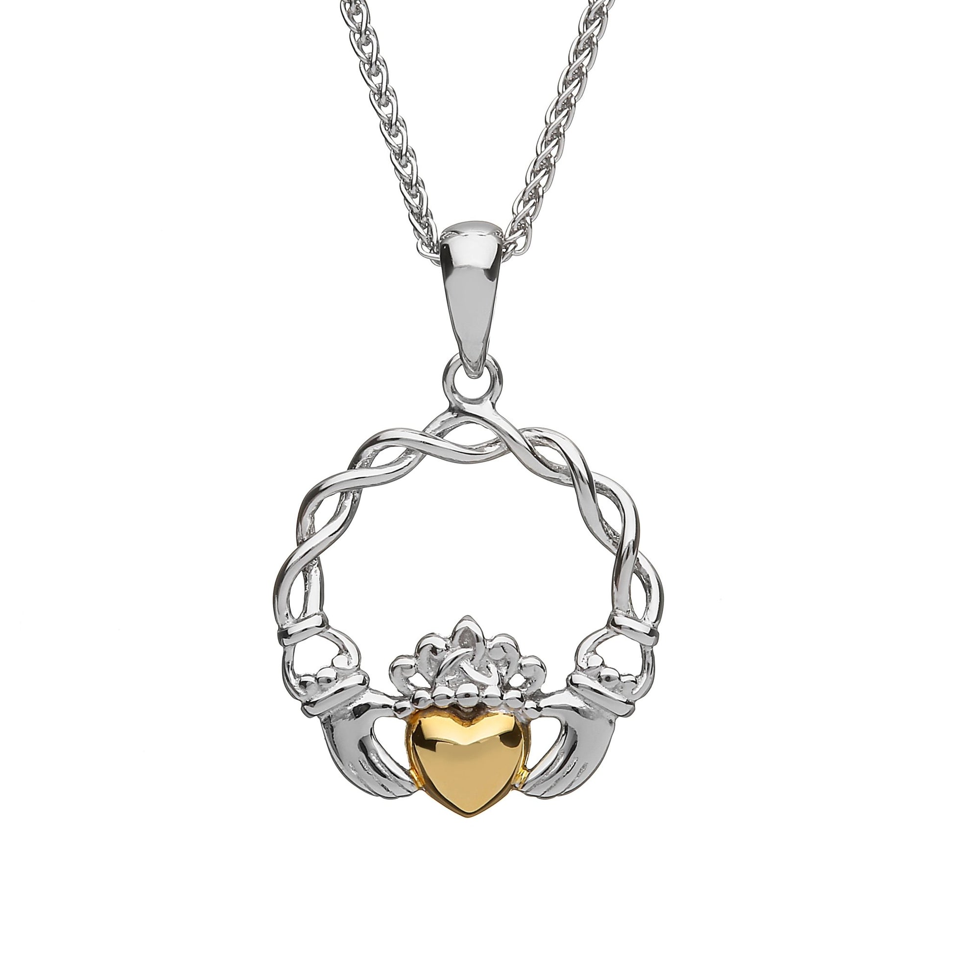 Sterling Silver 10K Gold Claddagh Necklace - The Celtic Gift Store - Necklaces