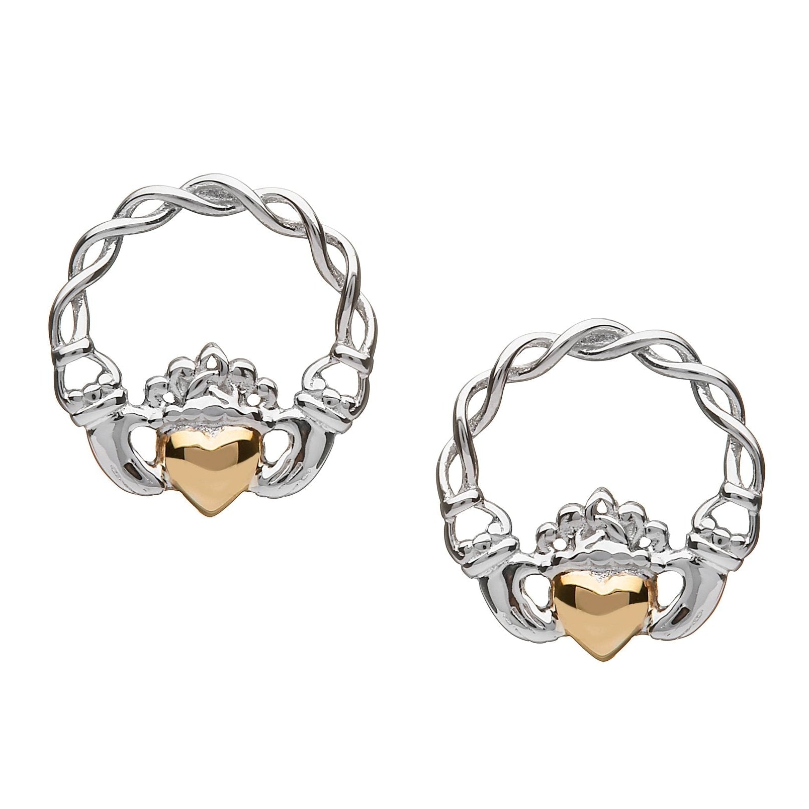 Sterling Silver 10k Gold Claddagh Stud Earrings - The Celtic Gift Store - Earrings