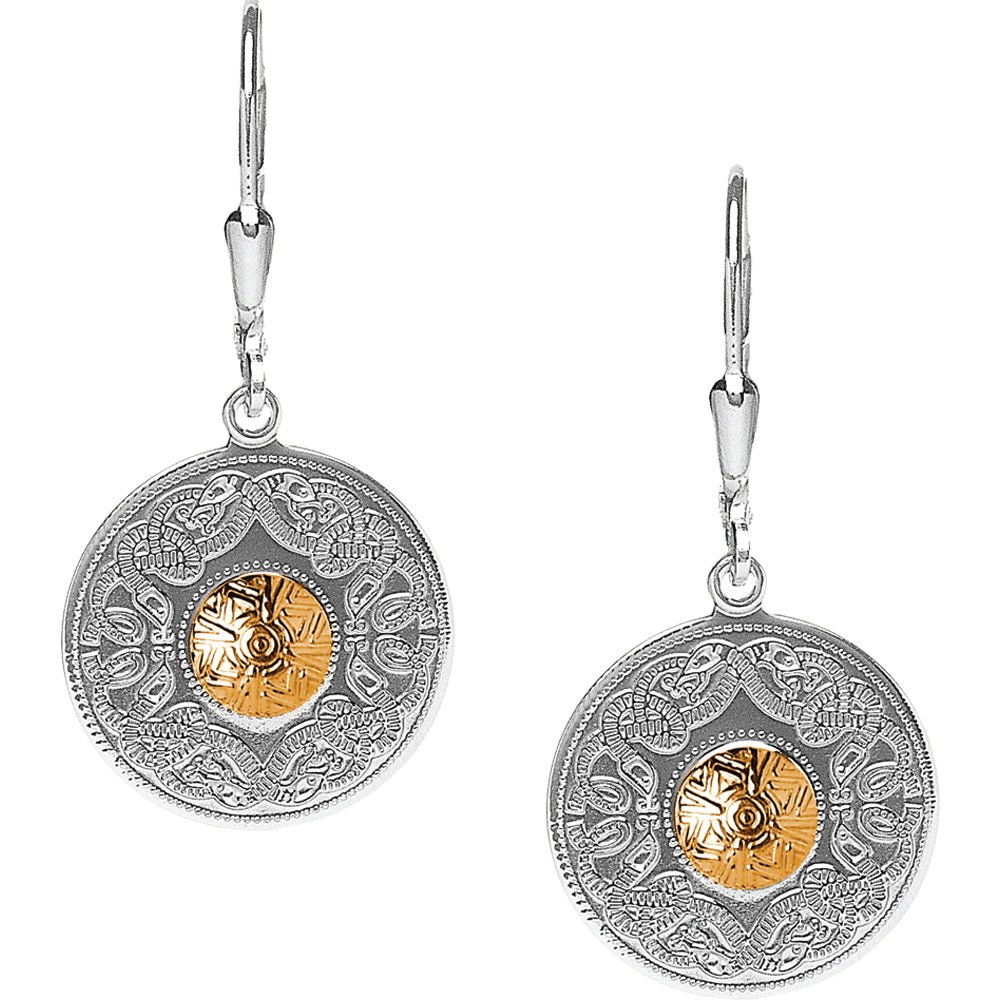 Sterling Silver and 18k Gold Celtic Shield Earrings - Medium - The Celtic Gift Store - Earrings