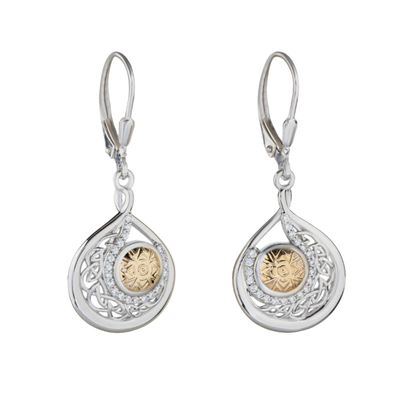 Sterling Silver and 18k Gold Solstice Teardrop Earrings - The Celtic Gift Store - Earrings