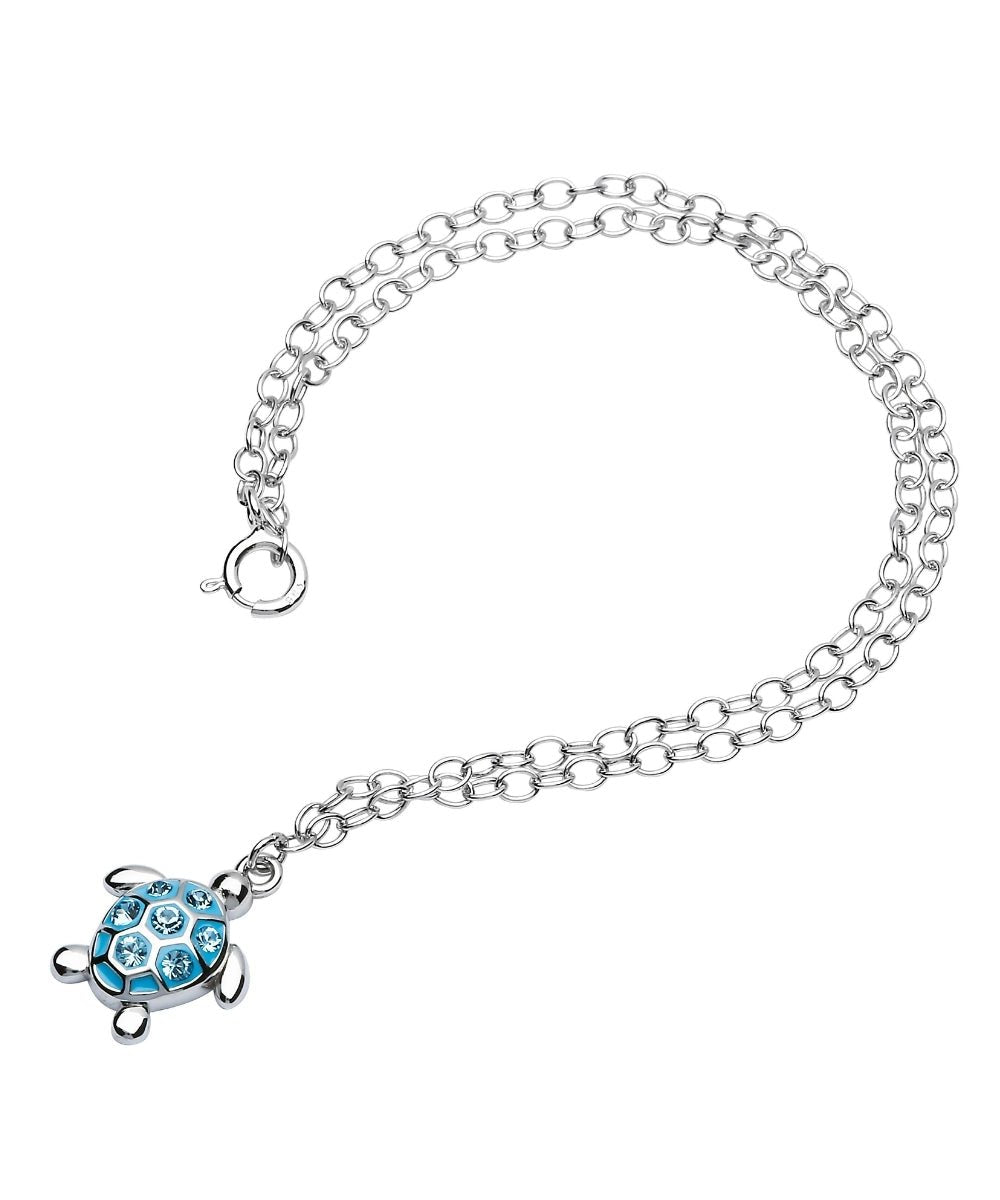 Sterling Silver Blue Turtle Anklet with Aqua Crystals - The Celtic Gift Store - Jewelry