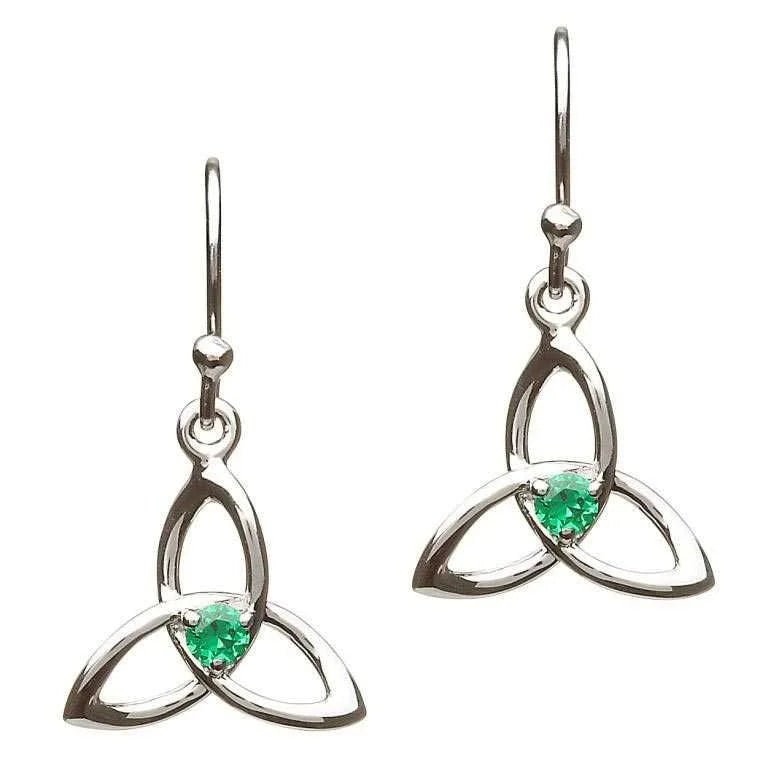 Sterling Silver Celtic Trinity Knot Earrings with Green CZ - The Celtic Gift Store - Earrings