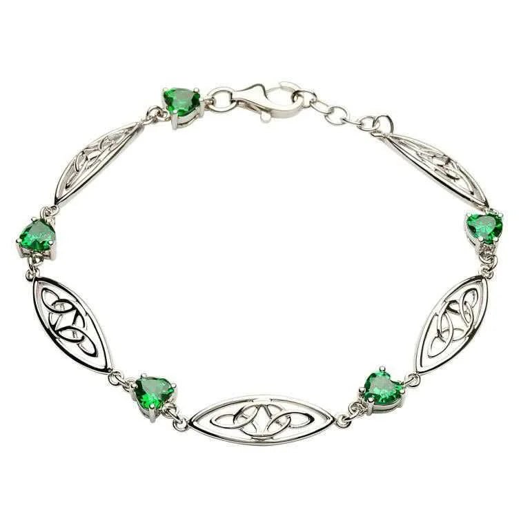 Sterling Silver Celtic Trinity Knot Green Heart Bracelet - The Celtic Gift Store - bracelets