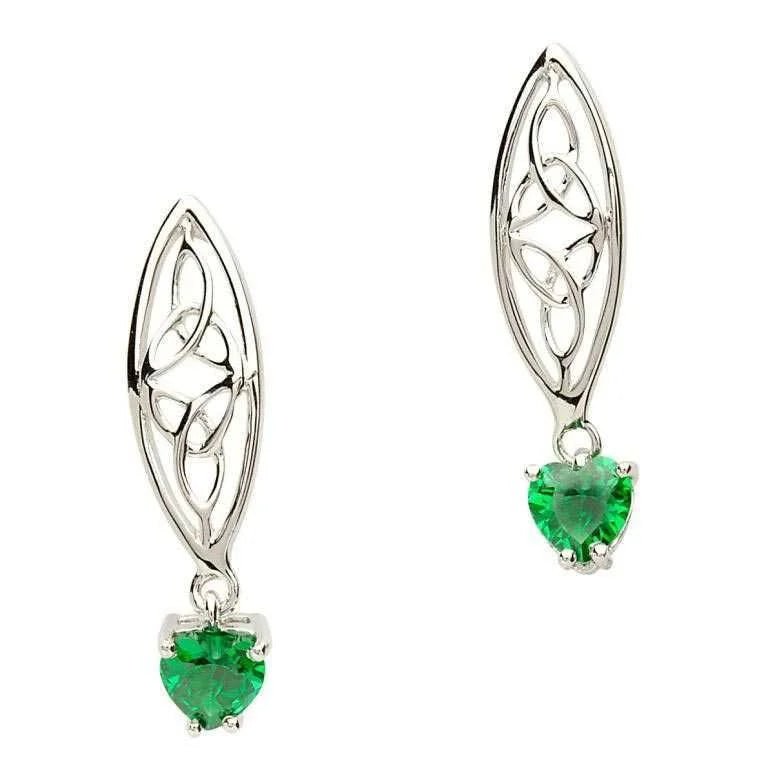 Sterling Silver Celtic Trinity Knot Green Heart Earrings - The Celtic Gift Store - Earrings