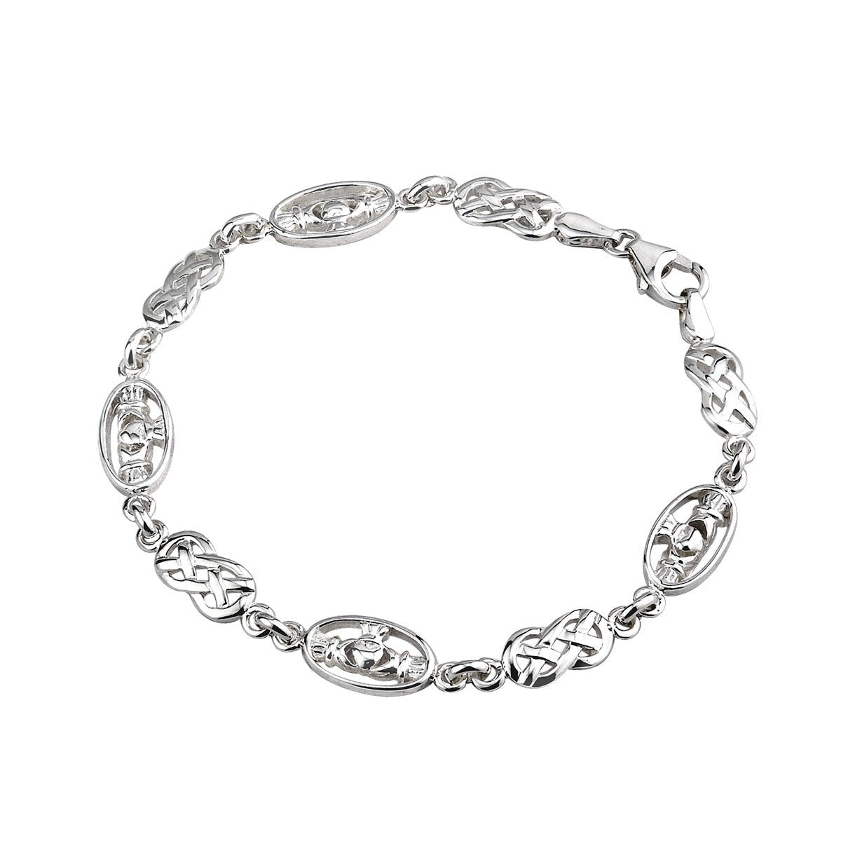 Sterling Silver Claddagh and Celtic Knot Link Bracelet - The Celtic Gift Store - bracelets