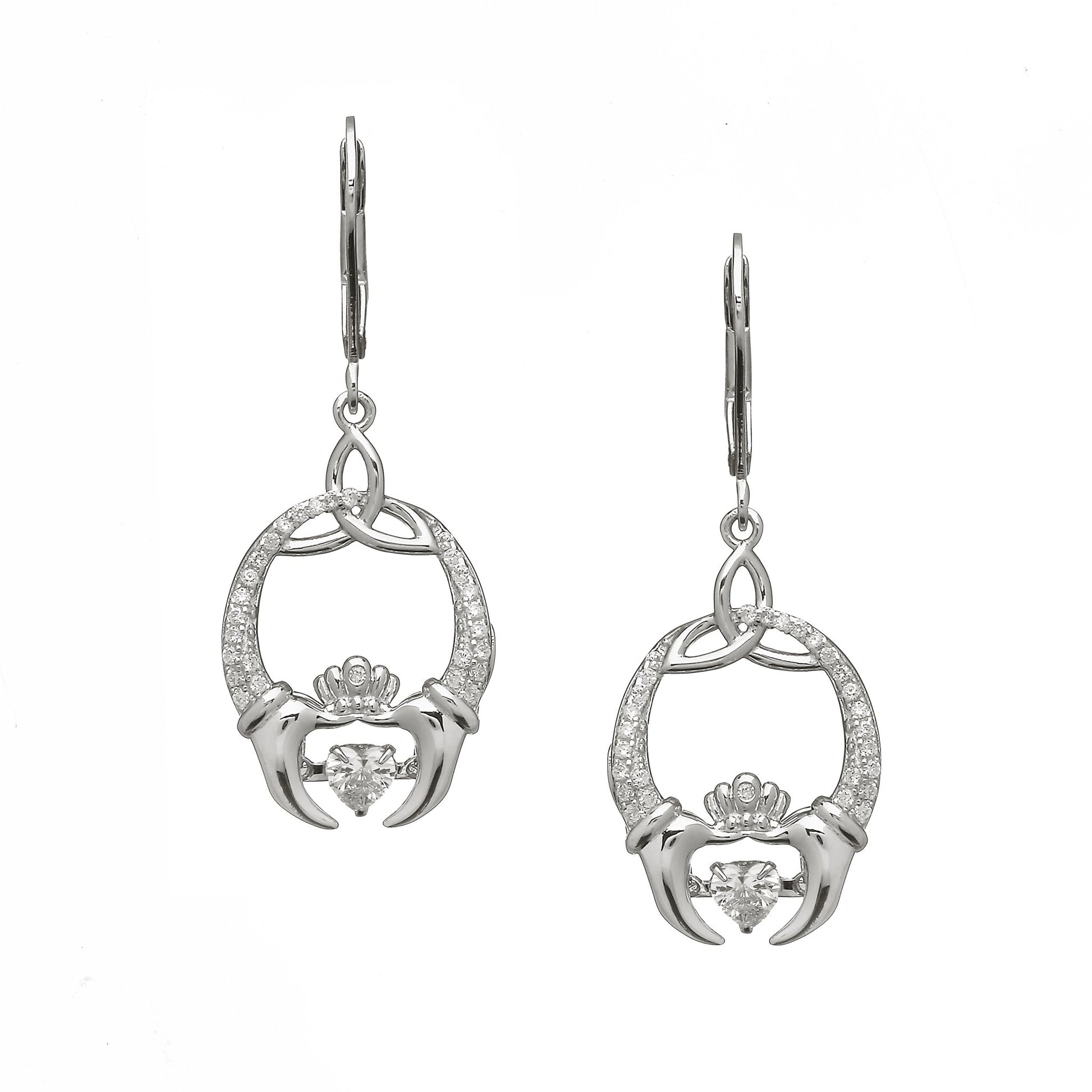 Sterling Silver Claddagh and Trinity Knot Dancing Stone Earrings - The Celtic Gift Store - Earrings