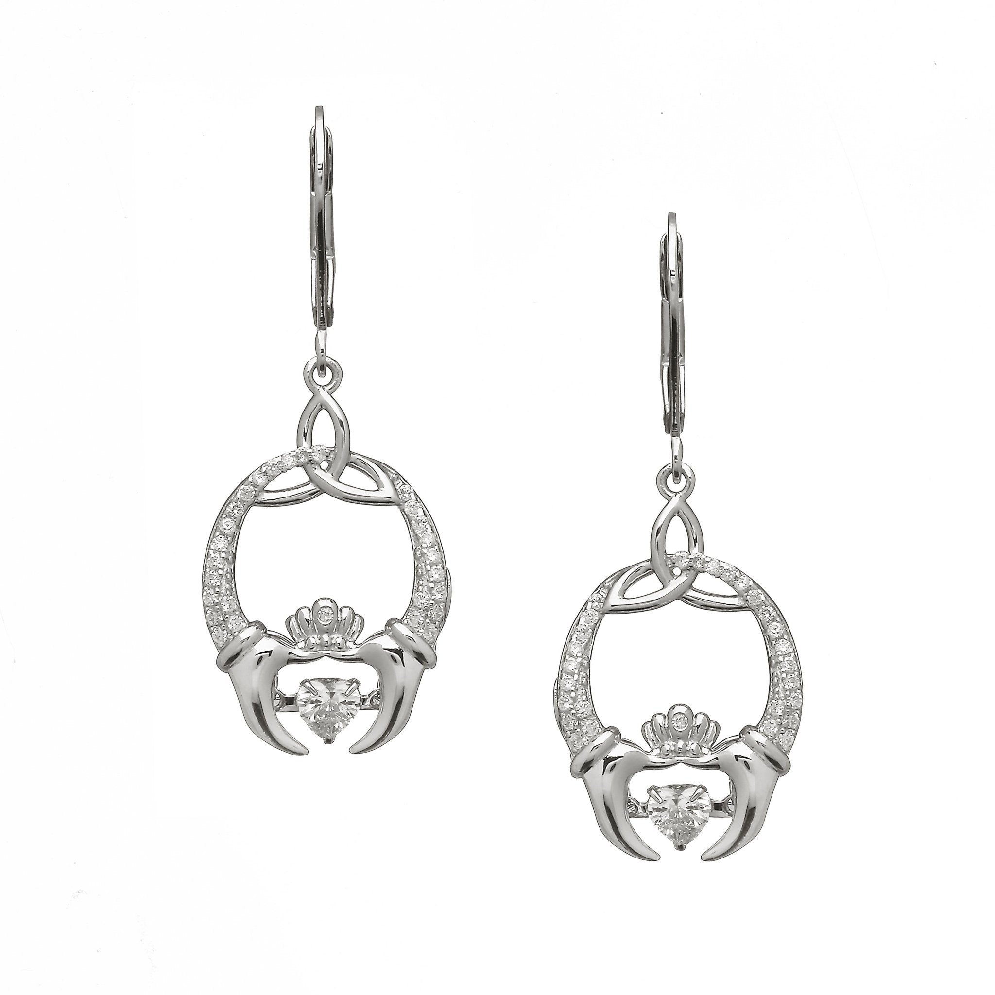 Sterling Silver Claddagh and Trinity Knot Dancing Stone Earrings - The Celtic Gift Store - Earrings