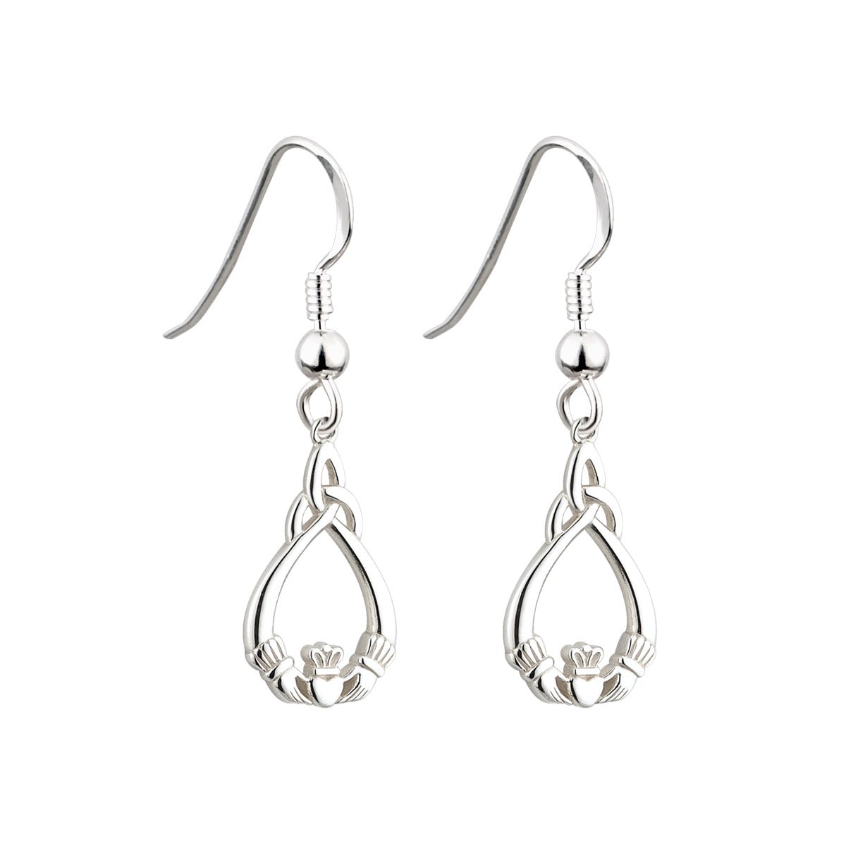 Sterling Silver Claddagh and Trinity Knot Tear Drop Earrings - The Celtic Gift Store - Earrings